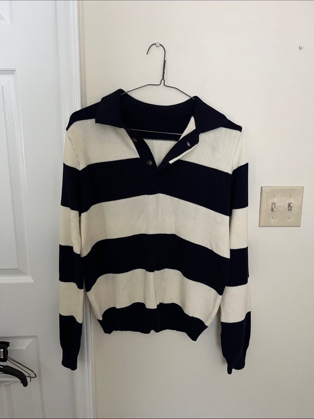 Brandy Melville Navy and Cream Striped Polo Sweater